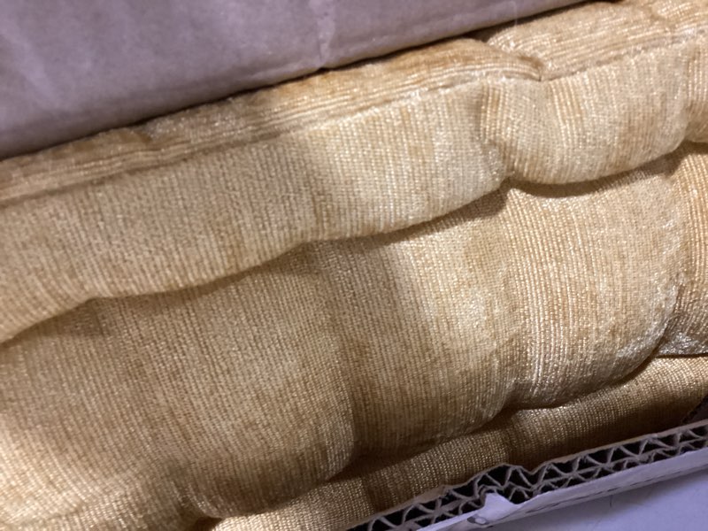 Condition photo showing Good Condition for intelligent design azza floor pillow, large cushions sitting for adults, floor pillow for meditation or yoga, lustrous chenille tufted with scalloped edges for bench/chair cushion, 20"x20"x5" yellow 20"w x 20"l x 5"h square yellow
