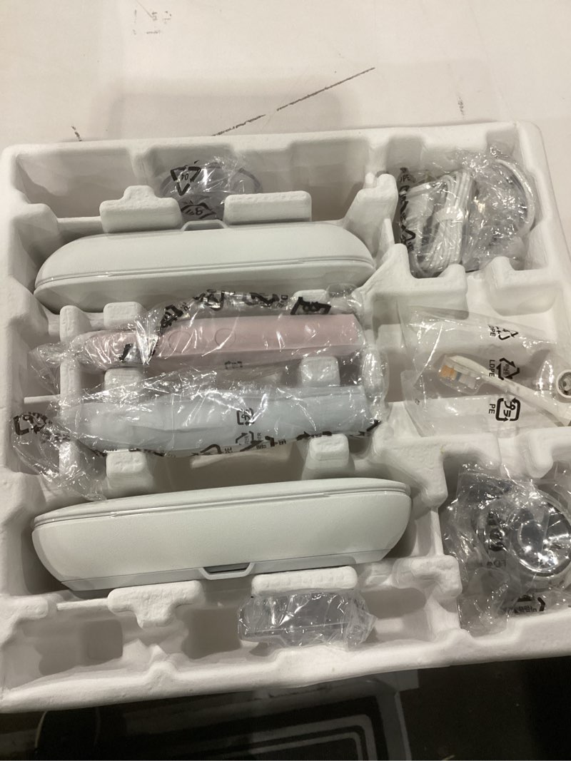 Condition photo showing Good Condition for not tested philips sonicare diamondclean connected electric toothbrush 2 pack, x2 sonic toothbrushes, x2 charging travel cases, x2 a3 brush heads, 12 brushing settings, (pink and white), model hx9912/72 rose and white 1 count (pack of 2)