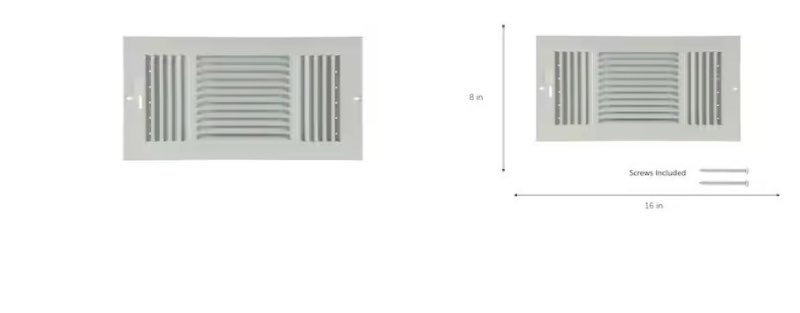 RELIABILT 16-in x 8-in 3-way Steel White Sidewall/Ceiling Register