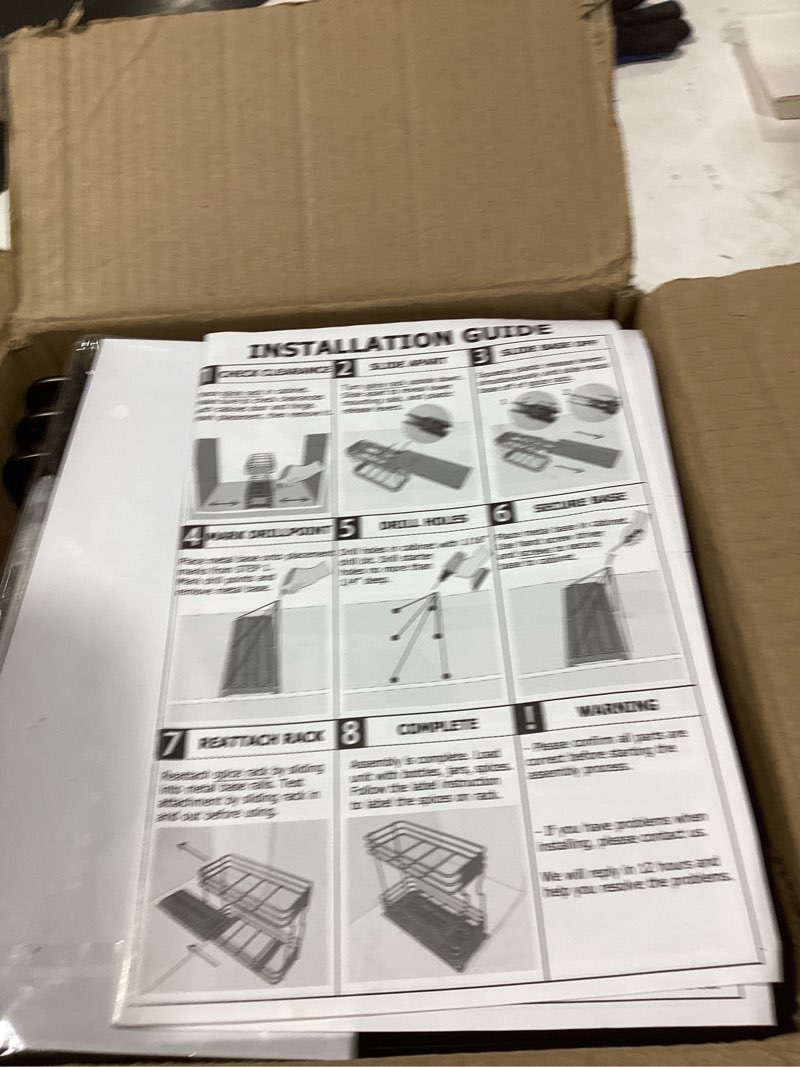 Condition photo showing New/Like New for SpaceAid Pull Out Spice Rack Organizer for Cabinet, Heavy Duty Slide Out Seasoning Kitchen Organizer, Cabinet Organizer, with Labels, 8.5" W x10.75 D x8.5 H, 1 Drawer 2-Tier 8.5" W, 2-Tier