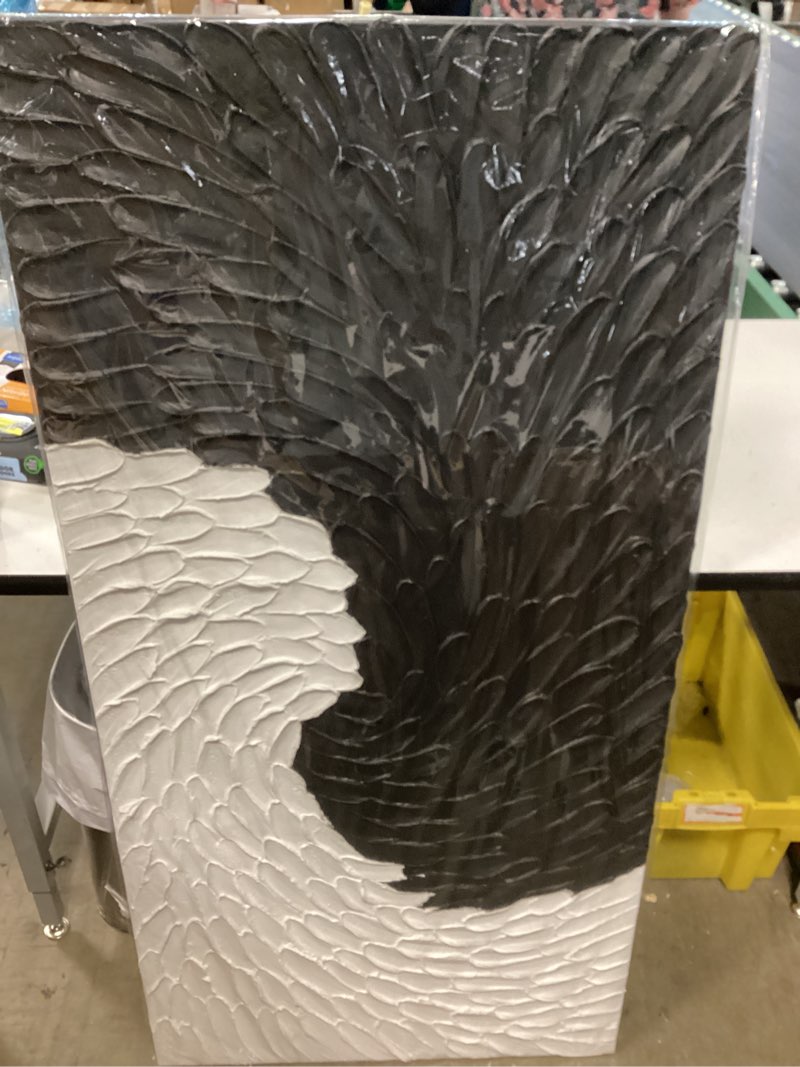 Condition photo showing New/Like New for empire art direct monochrome flow heavily textured hand painted canvas wall art, showcasing a bold black-and-white abstract design with heavy, sculptural