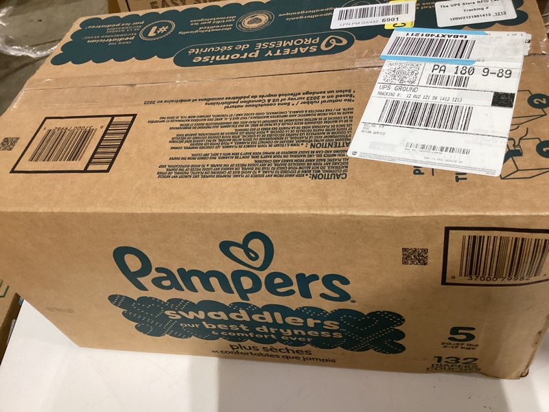 Condition photo showing New/Like New for pampers swaddlers diapers, size 5 (20-37 lbs), 132 count, absorbent, keeps baby dry and comfortable, skin safe disposable baby diaper (packaging may vary) size 5 132