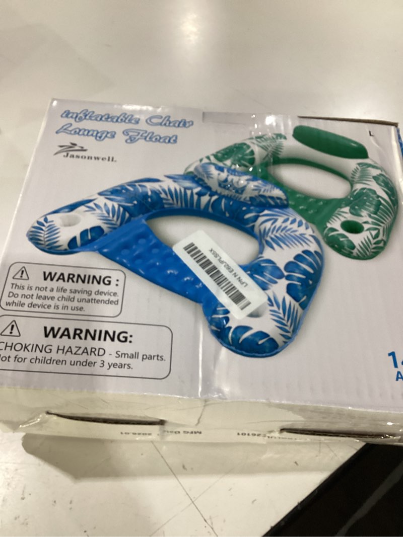 Condition photo showing Good Condition for jasonwell inflatable pool float chair - 2pack floating pool chair lounge floats for swimming pool water chair pool lounger with cup holder pool toy party floaties for adults (bg-l) large tropicalblue+green