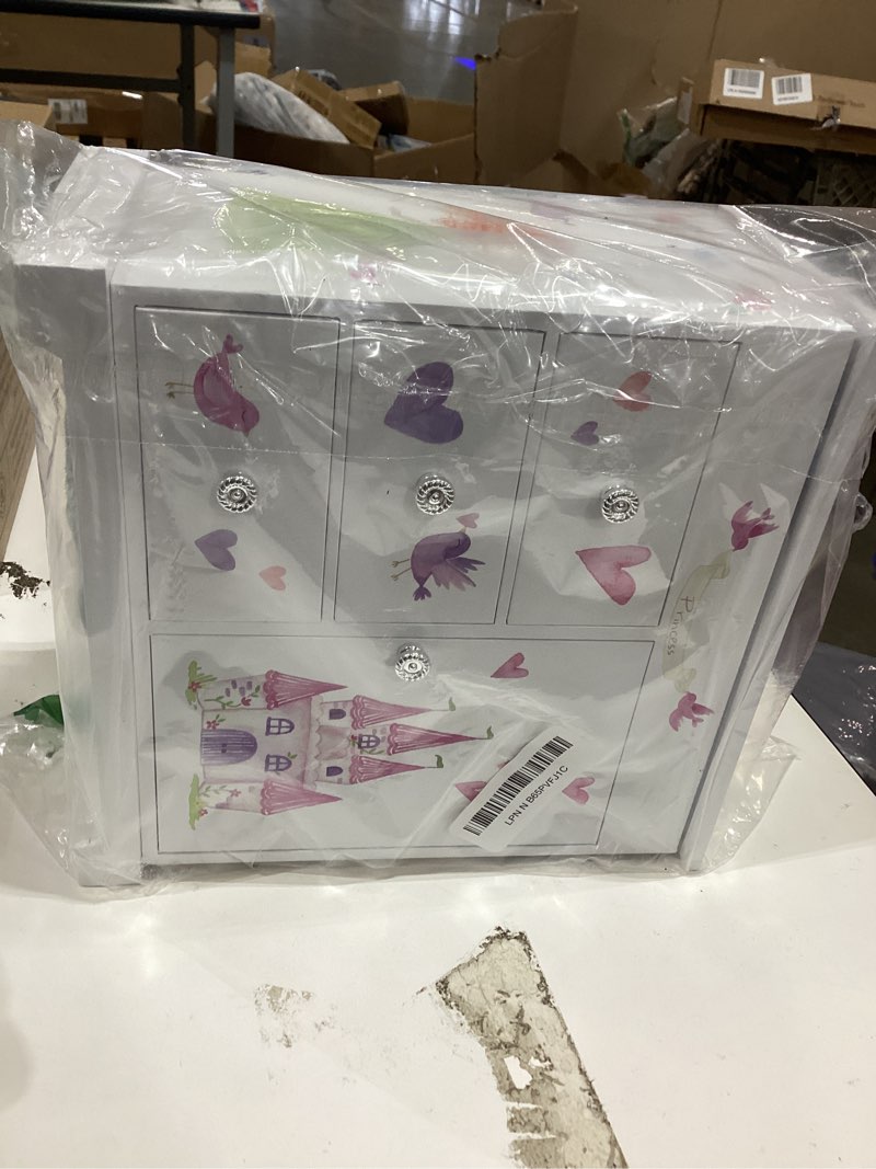 Condition photo showing New/Like New for Jewelkeeper Jewelry Box for Girls with 3 Drawers - Musical Princess Jewelry Box with Spinning Doll and Dance of The Sugar Plum Fairy Tune - Appreciated Gifts for Kids - 9.5 x 7.75 x 9.5 Inches White