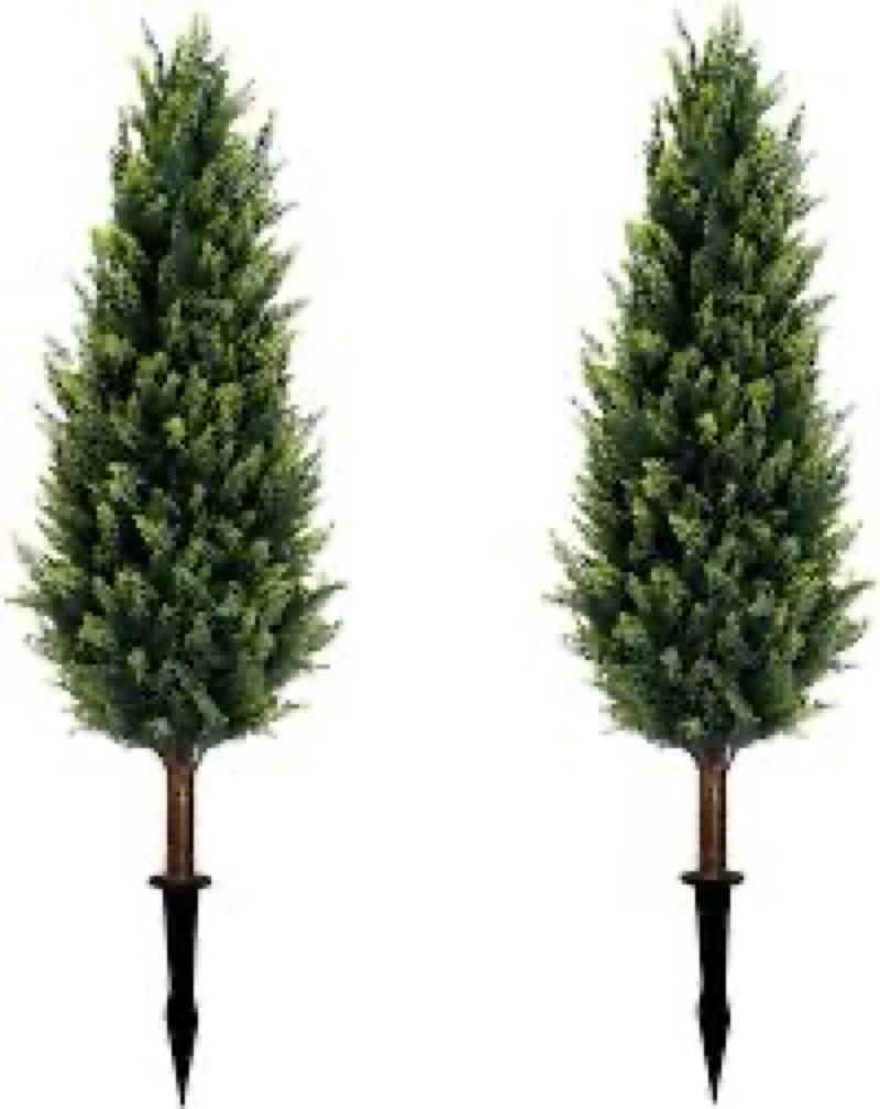 3FT Artificial Cedar Topiary Trees with Ground Spike, Set of 2 UV Resistant Fake Evergreen Bushes Sh