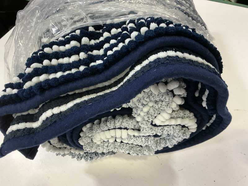 Condition photo showing Good Condition for bsicpro bathroom rugs and mats sets, 2 piece thick absorbent chenille bath mat rug set non slip, soft shaggy bath room floor mats for bathroom, machine washable (navy, 24" x 70" plus 20" x 32") 24" x 70" plus 20" x 32" navy
