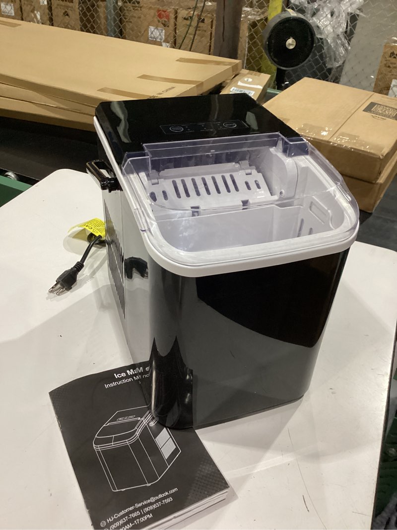 Condition photo showing Good Condition for newbulig ice makers countertop with handle, portable ice machine, 9 bullet cubes in 6 mins, 26lbs in 24hrs, auto-cleaning, with basket and scoop, for home, kitchen, rv, camping, black black handle 12.5"*11.6"*8.8"