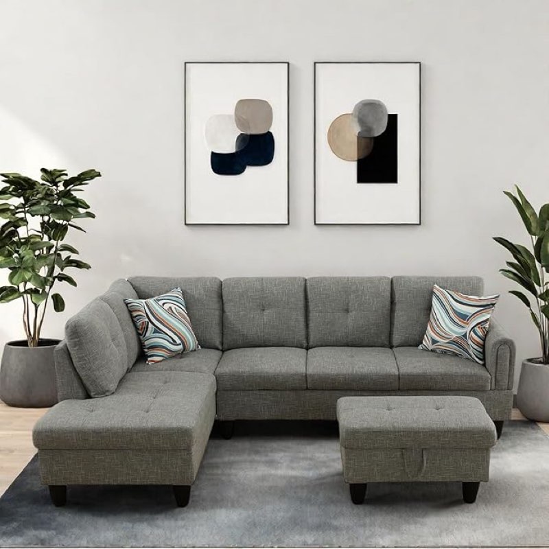 INCOMPLETE (Ottoman only) L Shaped Sectional Sofa with Ottoman, Modern Couches for Living Room, Microfiber Facing, Bedroom, Office Grey