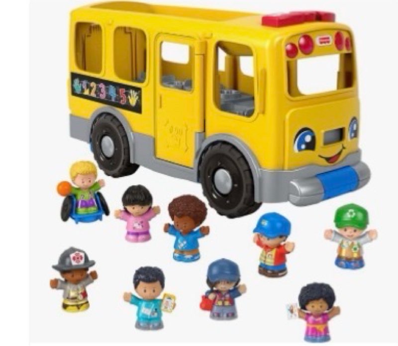 Fisher-Price Little People Toddler Toy Big Yellow School Bus & Community Heroes Set, Musical Pull-Al