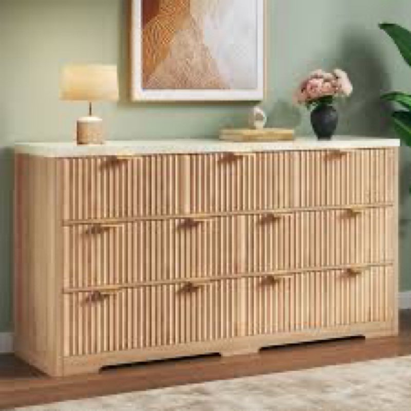 7-drawer Fluted Design Dresser Organizer, Wood Large Chest Of Drawers