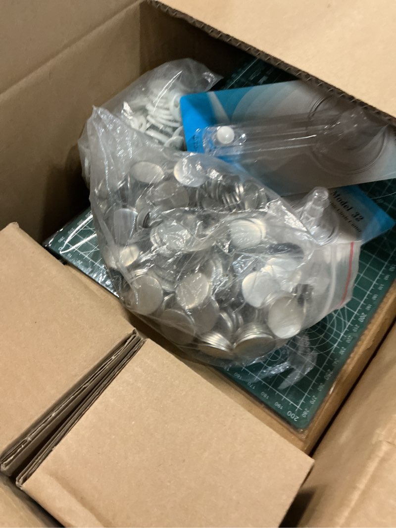 Condition photo showing As Is for Happizza Button Maker Machine - Multiple Sizes, Button Pin Maker 1.25+2.25 inch, Interchangeable Button-models Badge Button Press Machine with 200 Sets Button Maker Supplies &Circle Cutter&Cutting Mat 32+58mm Button Maker Kit-200 Sets