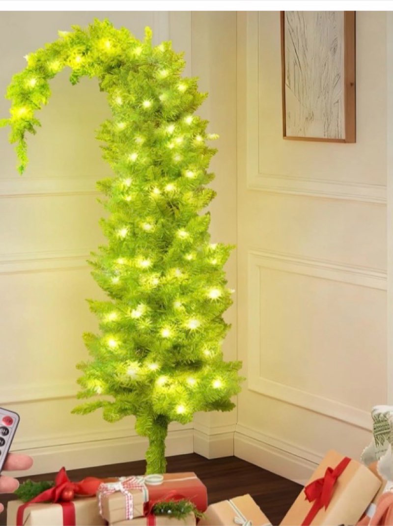NEWISH Christmas Tree with Lights, 6ft Bendable Lime Green Artificial Christmas Tree Decorations wit