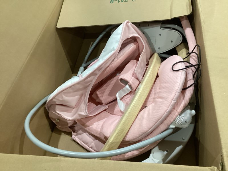 Condition photo showing As Is for baby swings for infants, portable infant swing with 5-speeds, 3-adjustable height, 3 timer & 12 lullabies, mutil-function electric swing for baby, indoor & outdoor use (pink)