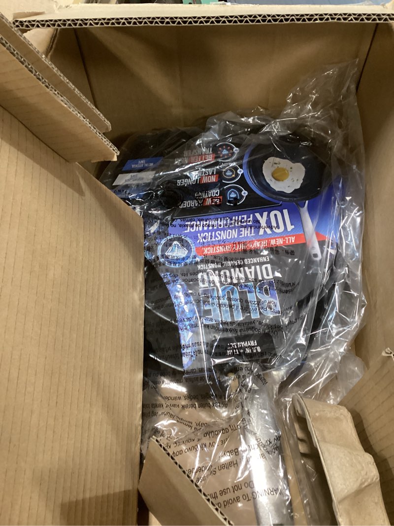 Condition photo showing New/Like New for Blue Diamond 9.5” & 11" Nonstick Frying Pan Skillet Set, Diamond Infused PFAS & PTFE-Free Ceramic Pots & Pans, Dishwasher & Oven Safe, Stay Cool Handles, Durable Non Toxic Metal Utensil Safe, Blue