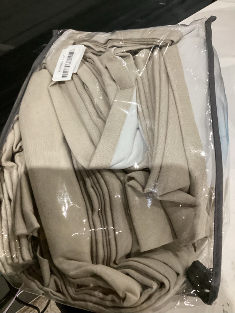 Condition photo showing Good Condition for pinch pleated blackout 102 inch bedroom curtains 2 panels set linen dual layer soundproof farmhouse window drapes for living room with hooks rings back tab 100% black out window drapes 40x102 burlywood birch 40"w x 102"l (pack of 2)
