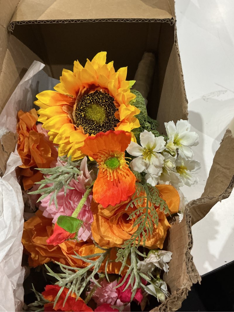 Condition photo showing Good Condition for rinlong sunflower bridesmaid bouquet for wedding, prom, homecoming | silk bridal bouquet, destination friendly one 42-sunflowers