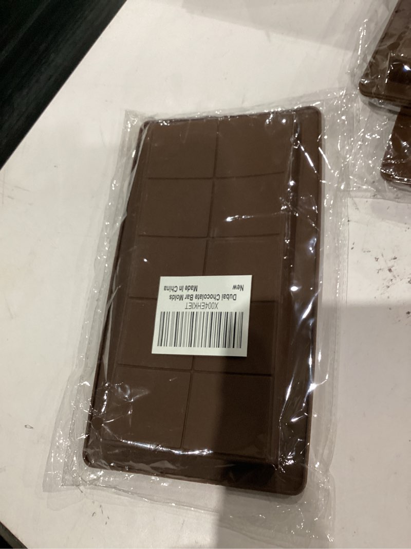 Condition photo showing New/Like New for Dubai Chocolate Mold 2 Pack,0.79 Inch Deep Large and Thick Silicone Chocolate Bar Molds for Stuffed Bar,Big Chocolate Candy Bar Mold for Filling Knafeh Pistachio Kit Dubai-1