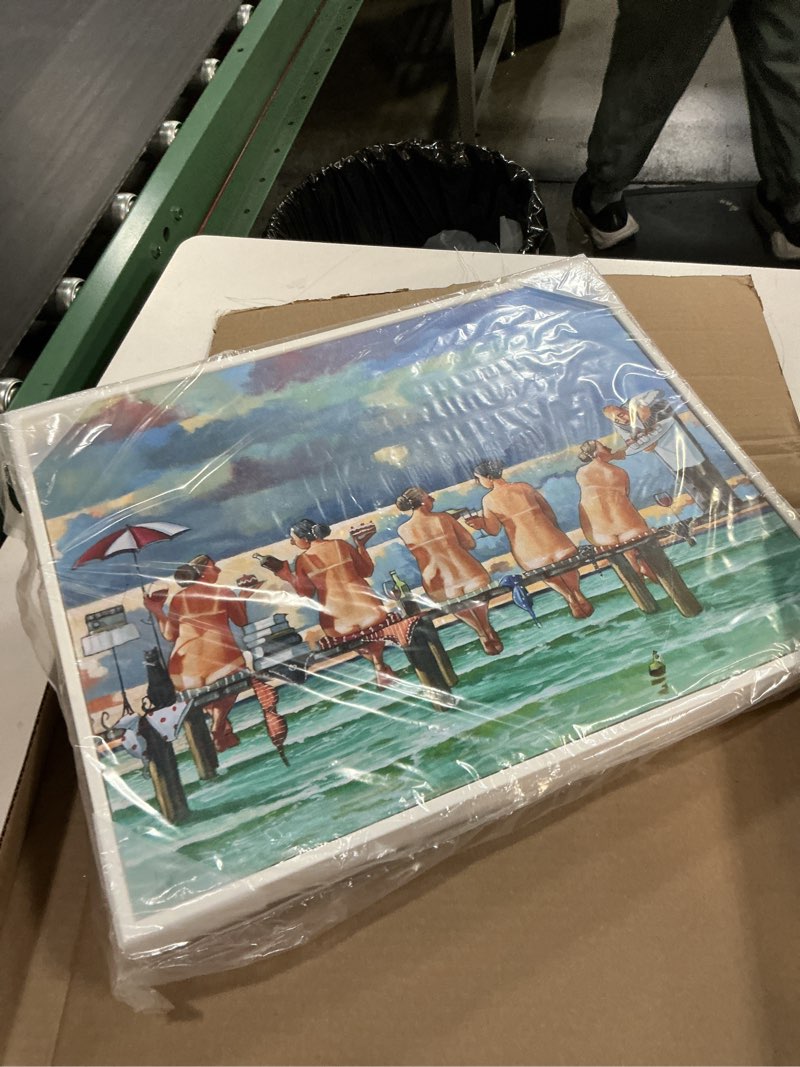Condition photo showing Good Condition for bathroom beach canvas wall art - no alcohol beyond this point by ronald west - beach girls canvas prints ocean wall decor for home decoration white 16"l x 24"w