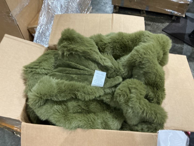 Condition photo showing Good Condition for lotus karen dark green faux fur blanket,fluffy bubble rabbit blanket for sofa bed, softest and fluffiest cozy blanket, warm thick plush plush blanket