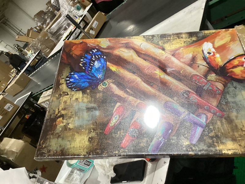 Condition photo showing New/Like New for iHAPPYWALL Fashion Wall Art Beauty Woman Nails with Butterfly Picture Canvas Print Luxury Makeup and