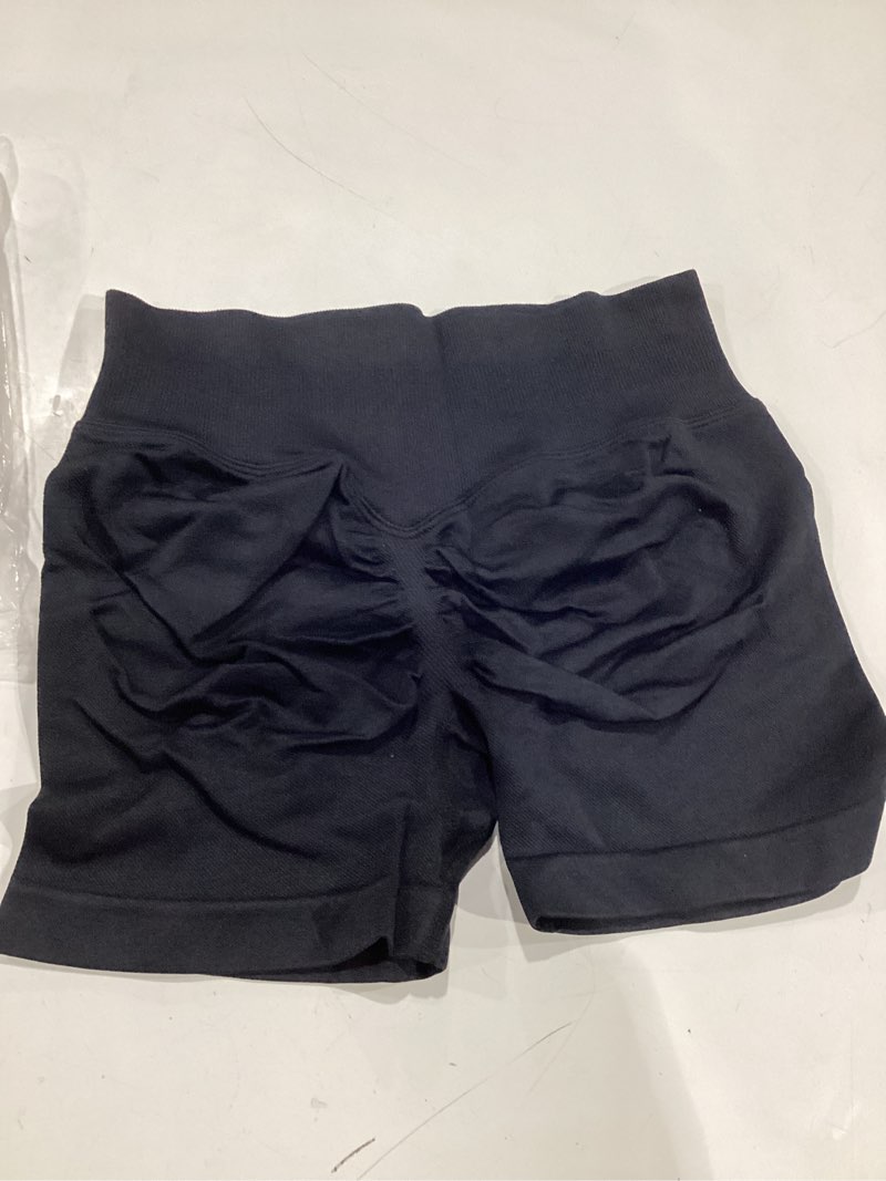 Condition photo showing New/Like New for chrleisure workout shorts for women, high waisted butt lifting scrunch sports seamless gym shorts set 4 packs (black, dark gray, navy, burgundy) small