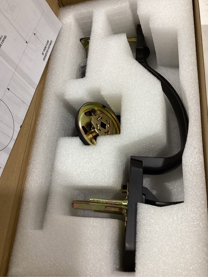 Condition photo showing Good Condition for front door handle no lock, matte black entry door lock set with reversible handle, exterior door lock set compatible with keypad deadbolt/compatible with mechanical deadbolt