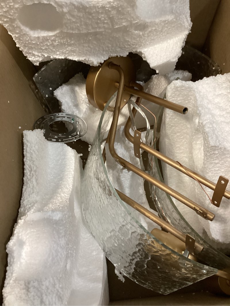 Condition photo showing As Is for semi flush mount ceiling light fixture glass drum chandelier entryway light fixture 16''gold flush mount ceiling lights 3-light foyer lighting fixtures for living room hallway bedroom