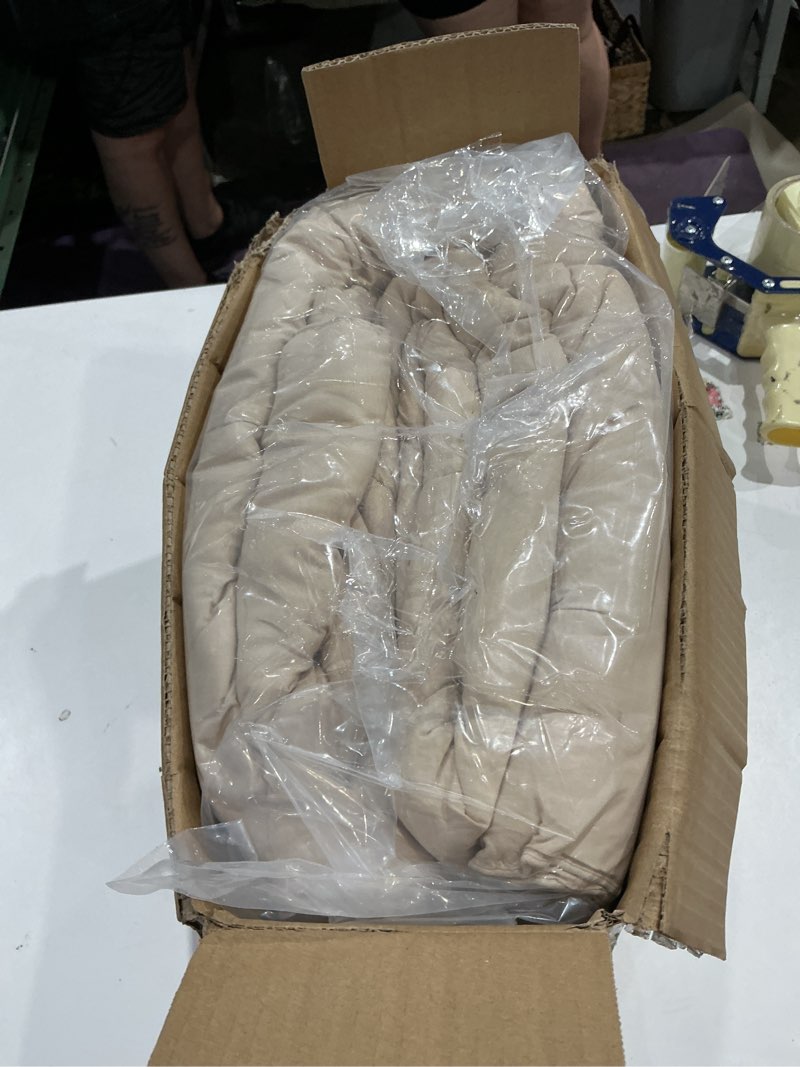 Condition photo showing Good Condition for easeland king size down alternative comforter - quilted duvet insert for all seasons, soft lightweight with corner tabs, summer winter warm bedding, beige 90x102 inches king beige