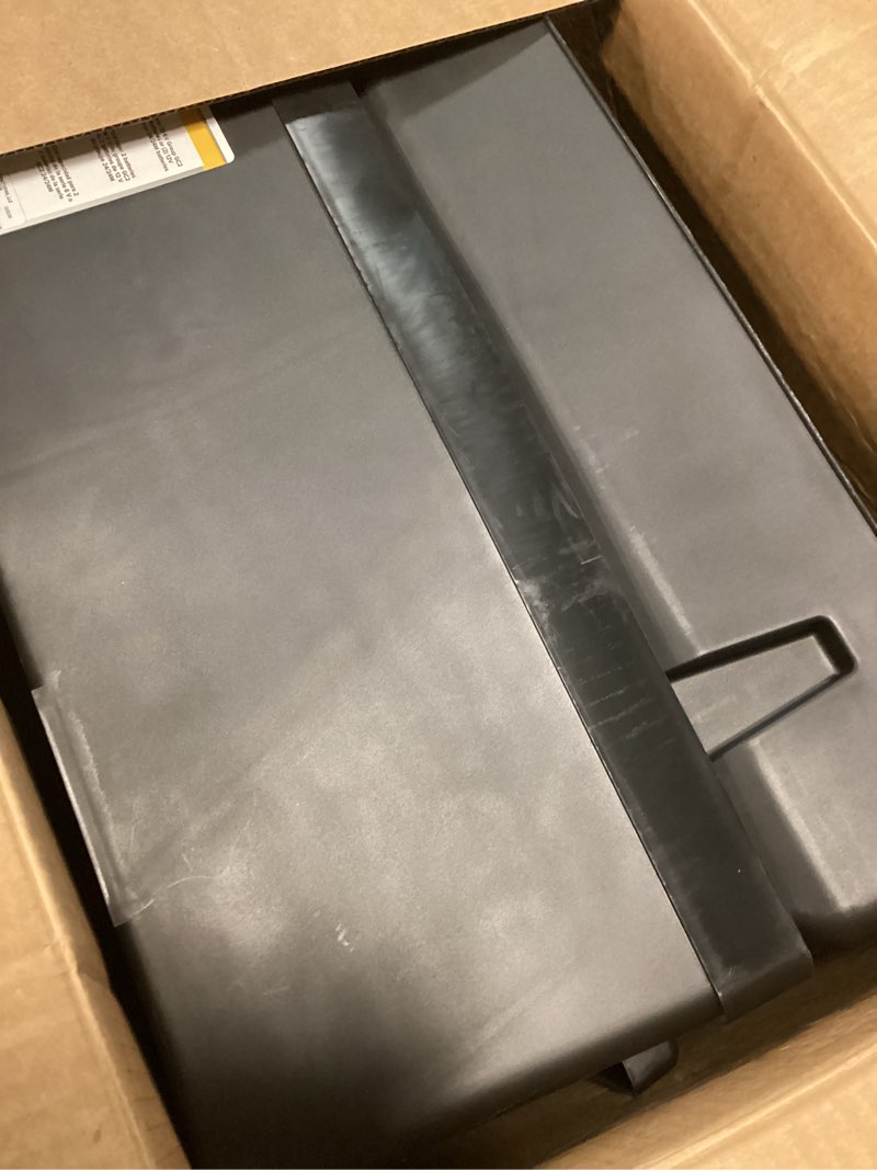 Condition photo showing As Is for camco double battery box - safely stores rv, automotive, and marine batteries - features a heavy-duty corrosion-resilient polymer construction and measures inside 21-1/2" x 7-3/8" x 11-3/16" (55375) frustration free packaging double battery box