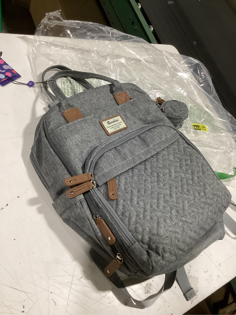 Condition photo showing Good Condition for ruvalino diaper bag backpack-multifunction travel baby diaper bag with changing pad, insulated bottle holders & pacifier case, large capacity, waterproof, gray austere gray polyester