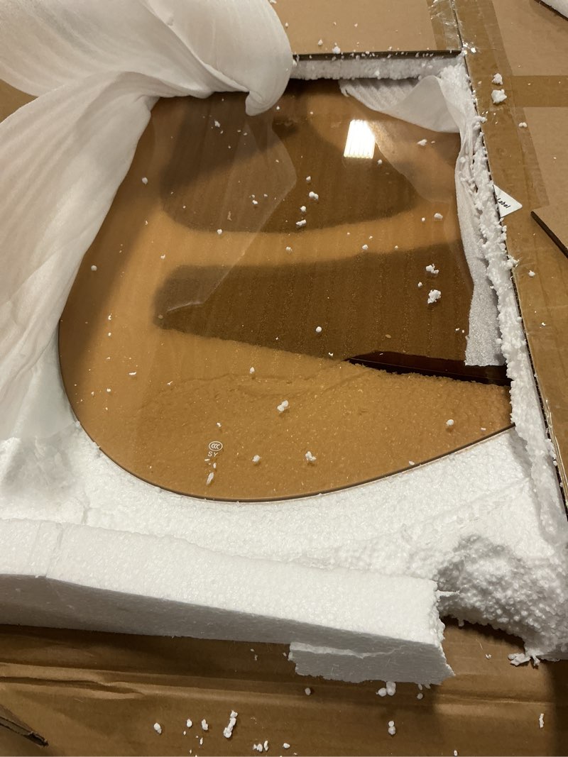 Condition photo showing Good Condition for Coffee Table for Living Room Mid Century Modern Center Table with Glass Top and Oak Wood, Brown Glass/Black Black/Brown 36 Inch