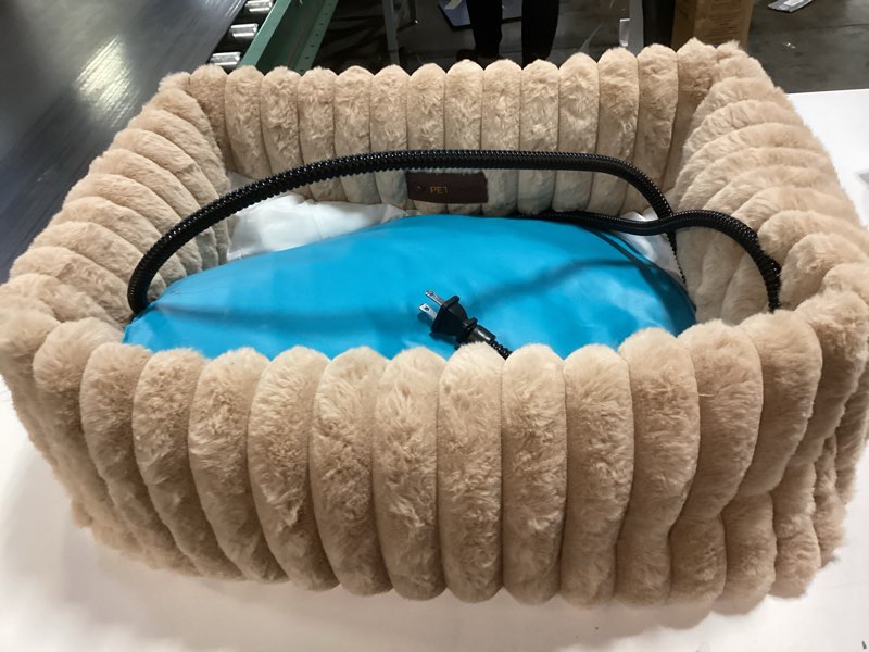 Condition photo showing As Is for Heated Cat Bed Indoor, Pet Bed with 6 Temperature & 5 Timer Settings, Fluffy Cat Couch with Removable Machine-Washable Cover for Dogs Kitten Puppy in Winter, UL & FCC Certified, Small, Brown