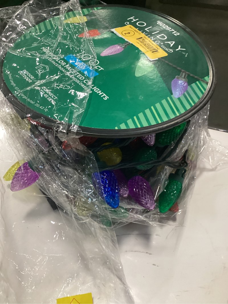 Condition photo showing As Is for Dazzle Bright C9 Christmas String Lights, 100 LED 66 FT Waterproof Connectable Green Wire Fairy Lights, Christmas Lights for Indoor Outdoor Home Yard Xmas Tree House Decorations (Multi-Colored) Multicolor 100 LED