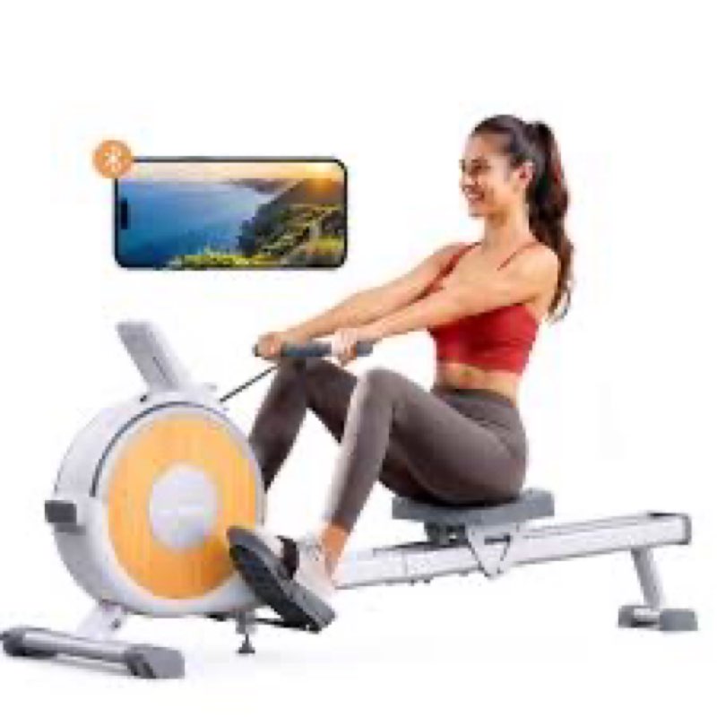 Rowing Machine, MERACH Bluetooth Magnetic Rower Machine with Dual Slide Rail, 16 Levels of Quiet Resistance, Max 350lb Weight Capacity, App Compatible, Rowing Machines for Home Use
