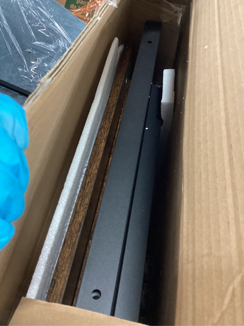 Condition photo showing As Is for VASAGLE Kitchen Island with 3 Shelves, 47.2 Inches Width Kitchen Shelf with Large Worktop, Stable Steel Structure, Industrial, Easy to Assemble, Rustic Brown and Black UKKI01BX 47.2"W x 35.4"H without Power Outlets Rustic Brown + Black