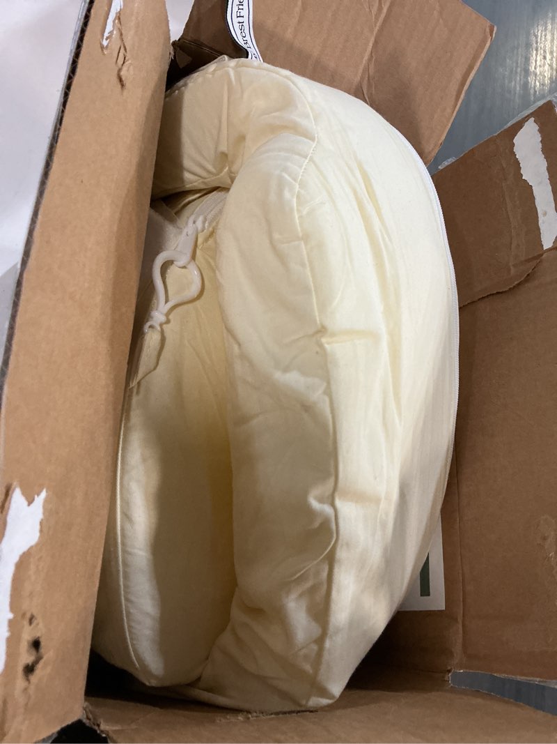 Condition photo showing As Is for My Brest Friend Deluxe Organic Nursing Pillow 100% Organic Cotton Slipcover Ergonomic Breastfeeding Pillows Supports Both Mom and Baby Breastfeeding Essentials Handy Side Pocket Cream Organic Cream