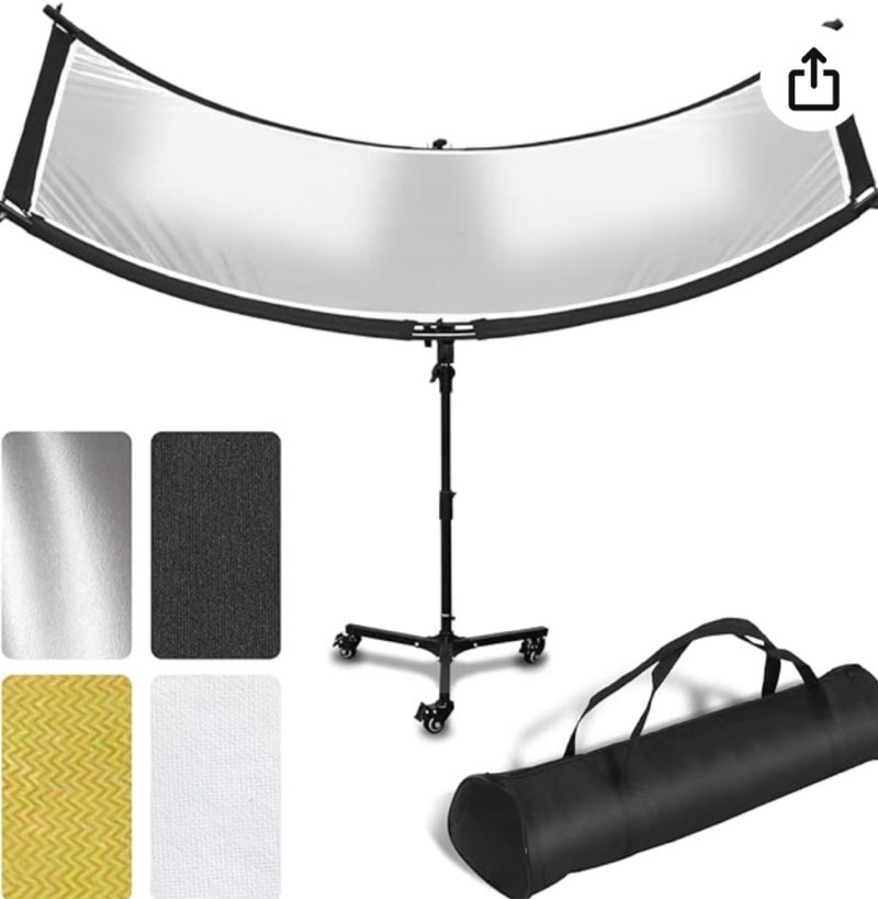 Clamshell Light Reflector Diffuser with Rolling Stand and Carrying Bag, Photography Curved Lighting Reflector for Photo Studio Photography with White/Gold/Silver/Black Colors