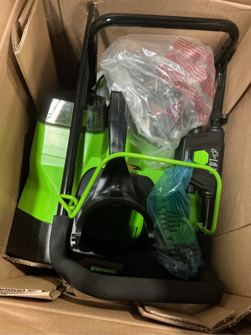 Condition photo showing As Is for Greenworks 40V 16  Cordless Snow Thrower + (1) 5Ah USB Battery & Charger
