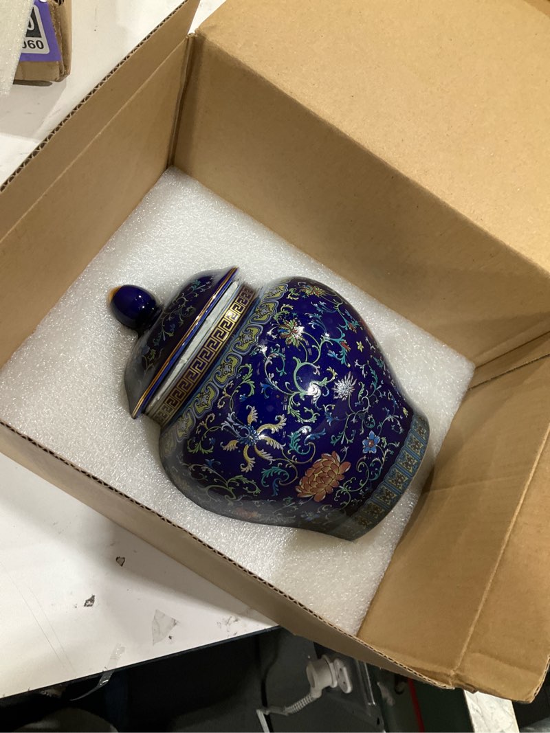 Condition photo showing New/Like New for XINGYAN Exquisite Enamel Ginger Jar-Handcrafted Yuan Dynasty General-Inspired Design, Traditional Chinese Blue-and-White Patterns on Colorful Enamel Ceramic Vase(General Blue)
