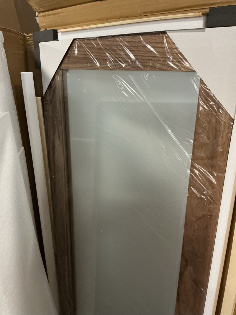 Condition photo showing New/Like New for Full Length Wooden Mirror for Wall or Floor, 56"x20" Rustic Farmhouse Solid Wood Frame with Stand, Large Rectangular Wall-Mounted or Leaning Mirror for Bedroom, Living Room, Entryway Brown 56"L x 20"W