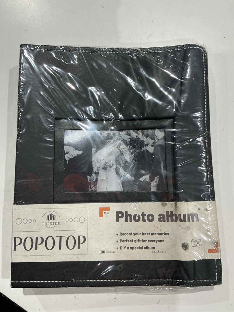 Condition photo showing Good Condition for popotop photo album 4x6 300 pockets with leather hardcover cover, small photo album holder book with 50pcs pages for family travel wedding baby gifts black 300 pockets