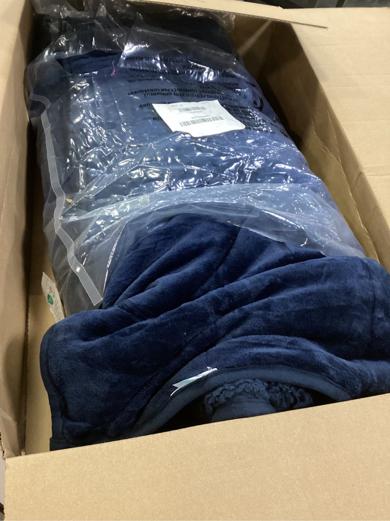 Condition photo showing Good Condition for Wemore Sherpa Fleece Weighted Blanket for Adult, 15 lbs Dual Sided Cozy Fluffy Heavy Blanket, Ultra Fuzzy Throw Blanket with Soft Plush Flannel Top, 60 x 80 inches Navy Blue on Both Sides Navy Blue 60" x 80" 15lbs