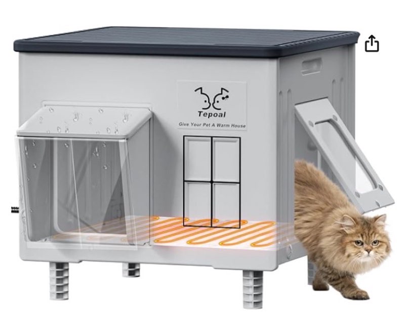 Indestructible Heated Cat House for Outdoor Cats in Winter, 100% Waterproof & Weatherproof Heated Cat House for Outside, Fully Insulated Feral Cat Shelter for Outdoor Barn Strays, 17.7 x 15 x 17.5 in Green - 17.7x15x17.5 In