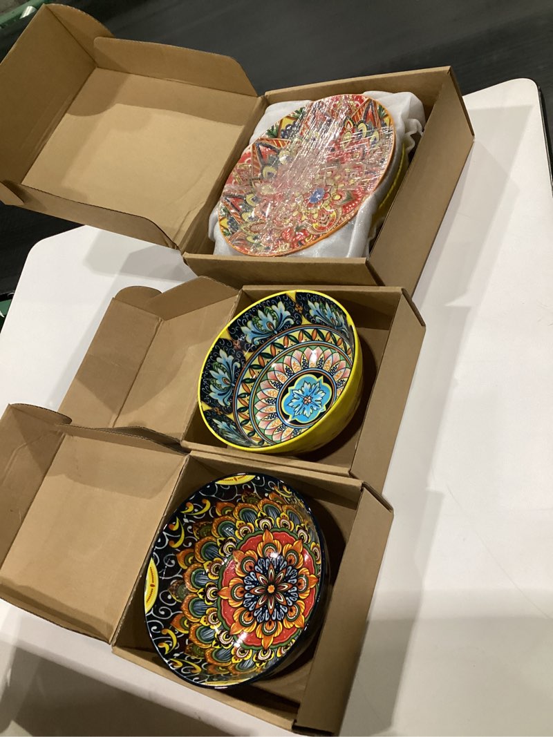 Condition photo showing Good Condition for Mandala Dinnerware Sets, Plates and Bowls Set, Porcelain Dishes (16 Pieces) Service for 4, Zanzibar, Bohemian Style Dining Ware, for Kitchen and Dining Multicolor Dinnerware Set, Blue
