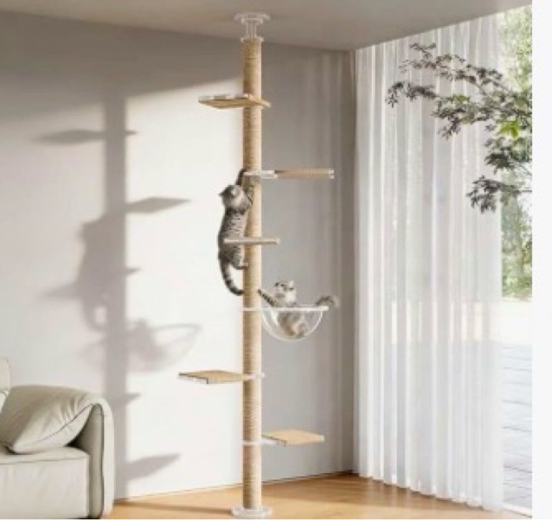 floor to ceiling cat tree, acrylic top support platetall cat tower natural sisal rope scratching pos