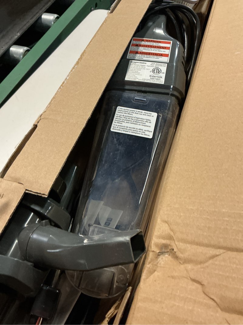 Condition photo showing As Is for Amazon Basics 2-in-1 Corded Stick Vacuum Cleaner, Convertible to Handheld, Lightweight (3.9 LBS), with Washable HEPA Filter, Crevice Tools, 0.5L Dust Cup, 19.7-Ft Cord, 300W, Black Vacuum Cleaner Only