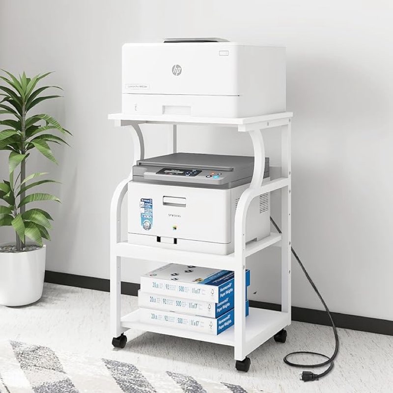 Natwind Large Printer Stand,24''x20''x29''Printer Table with Adjustable Storage Shelf,3 Tier Rolling Printer Cart with Wheels,Home Office Multifunctional Shelves for Heat Press (White) 