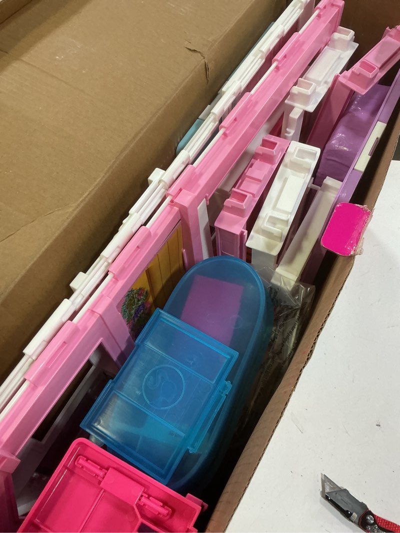 Condition photo showing Good Condition for Barbie 3-Story Townhouse Dollhouse with Elevator, Swing Chair, Furniture and Accessories, Fold for Portability and Travel (Amazon Exclusive)