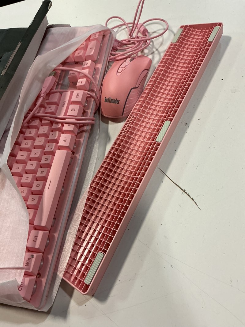 Condition photo showing Good Condition for redthunder k10 wired gaming keyboard and mouse and wrist rest combo, rgb backlit, mechanical feel anti-ghosting keyboard + 7d 7200 dpi mice+soft leather wrist rest 3 in 1 pc gamer accessories(pink)