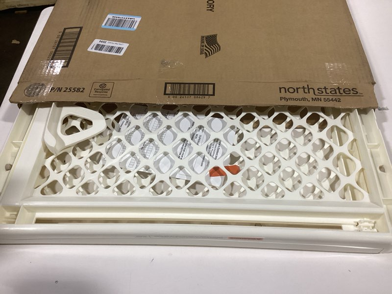 Condition photo showing Good Condition for Toddleroo by North States - Supergate Ergo Baby Gate: Plastic Baby Gate for Stairs & Doorways - Adjustable Indoor Safety Gate - Made in USA - 26 to 42 Inches Wide - 26 Inches Tall - Ivory